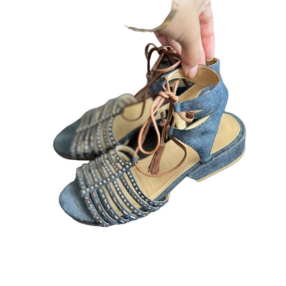 STUART WEITZMAN Skippity Tassel Denim Sandals - Picture 11 of 16